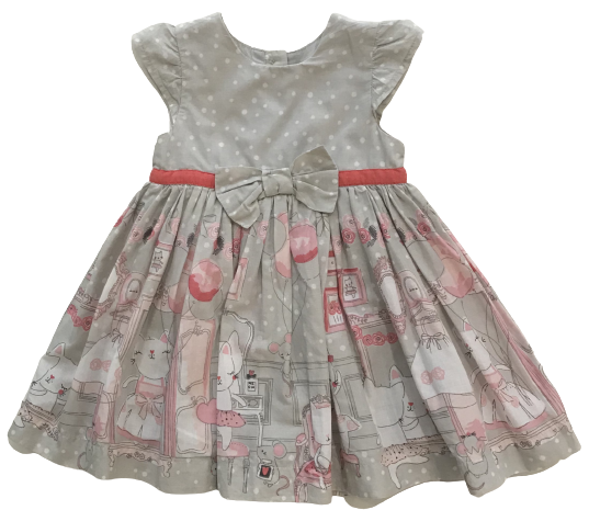 Cats Print Dress with Bow